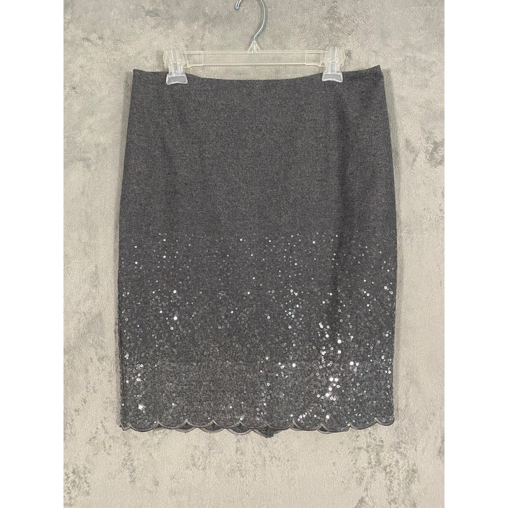 Talbots Skirt Sz 10 Gray Sequin Scallop Hem Wool Blend Sparkle Glam Fairy Event
